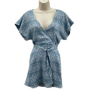 Cupcakes and Cashmere Dress Womens 4 Blue Aztec Print Tie Zip Back Pockets